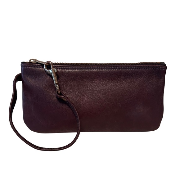 Vintage Leather Detachable Wristlet Pouch- Eggplant Purple - Picture 1 of 11